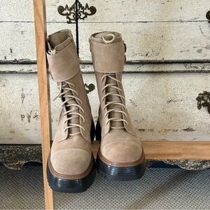 Vince Camuto beige suede lug boots